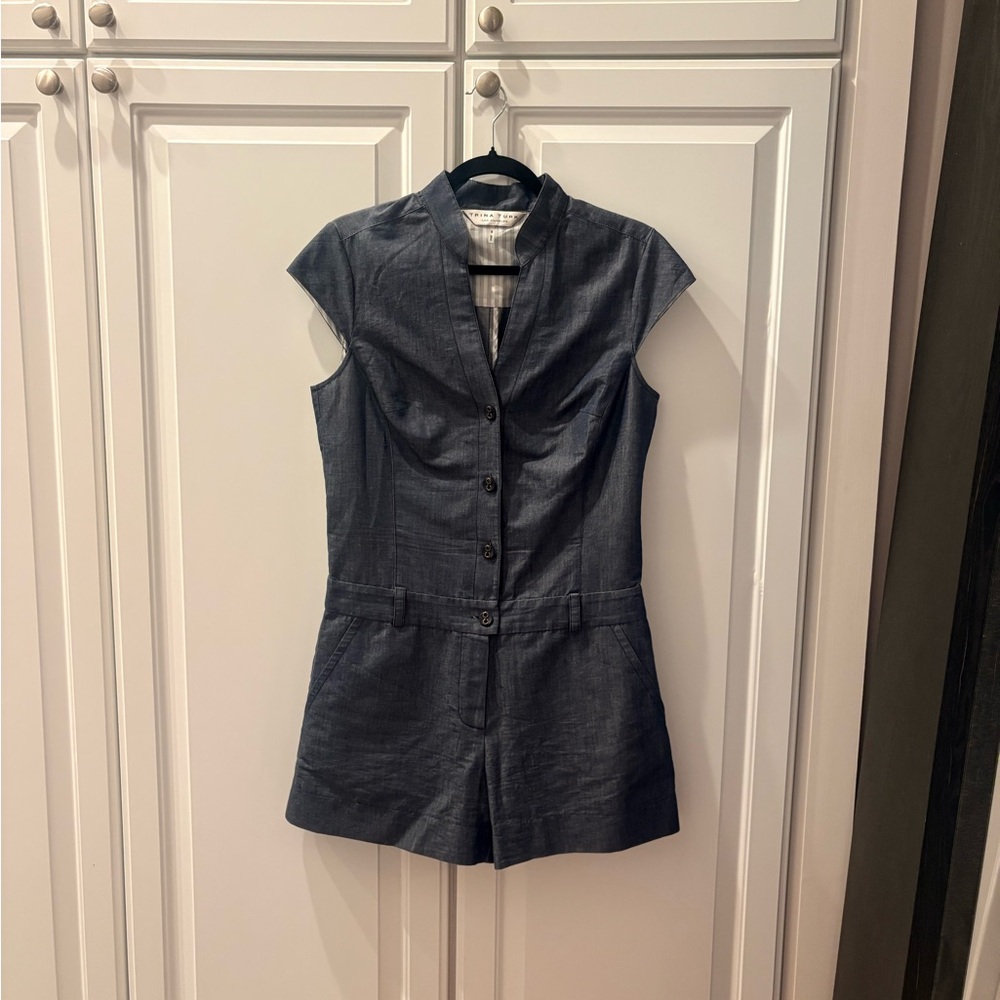 TRINA TURK Chambray Button-Front Romper